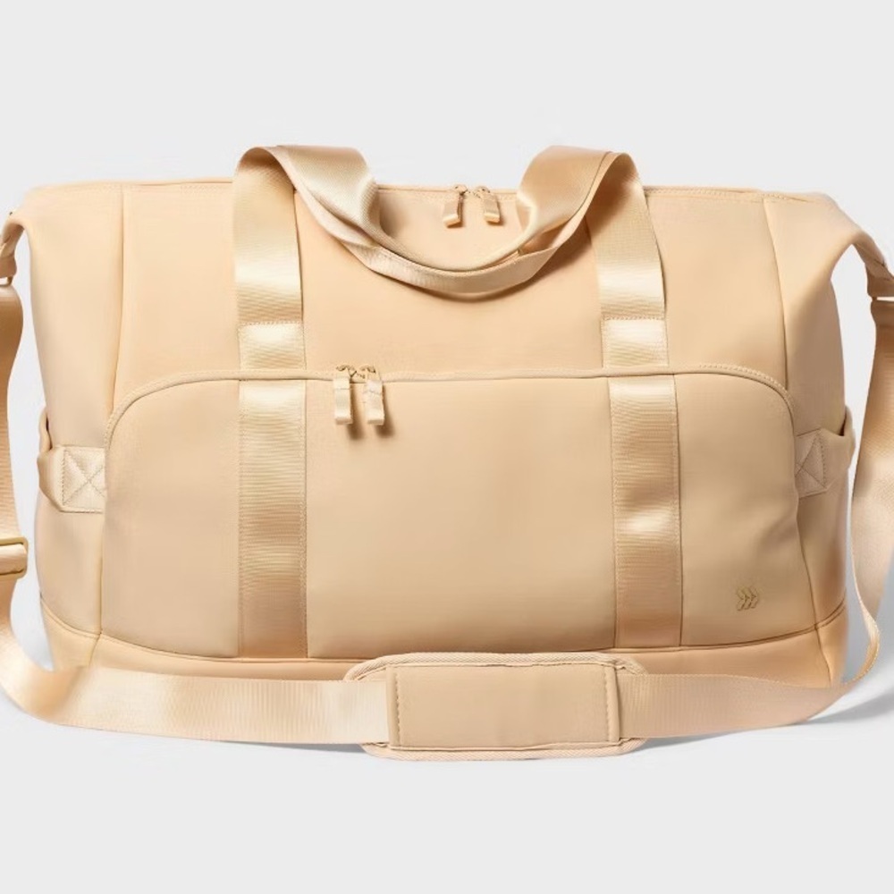 New Carry On Duffel Luggage Bag Faux Neoprene Weekender Strap All Motion Cream